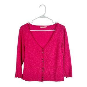 Eileen Fisher Pink Linen Cotton Blend V-Neck Button Cardigan Sweater
